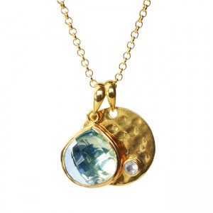 Candy Pear Disc Necklace Blue Topaz
