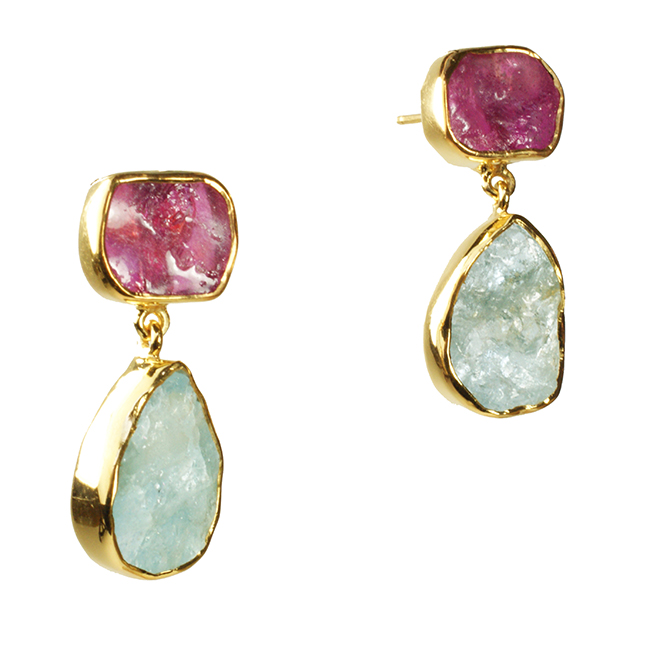 Tallulah Earrings Aquamarine and Ruby as seen in Stella Loves.