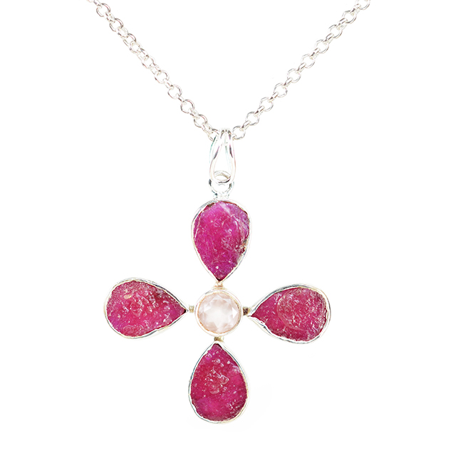 Tallulah Flower Pendant Ruby Rose Quartz Silver