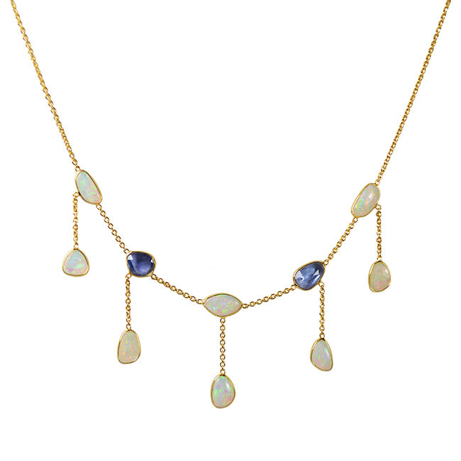 Gold Necklace Blue Sapphire Opal