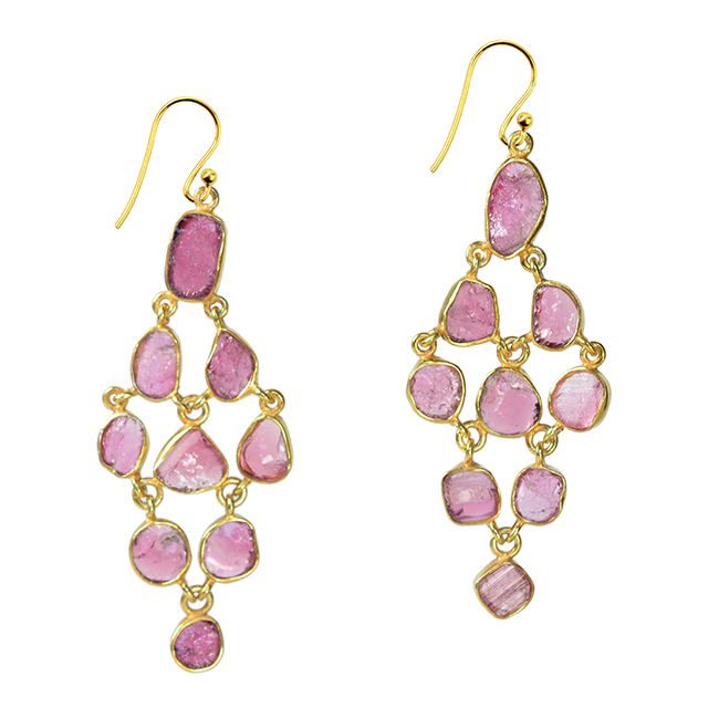 Affordable Pink Tourmaline Chandelier Earrings. Designer Earrings.
