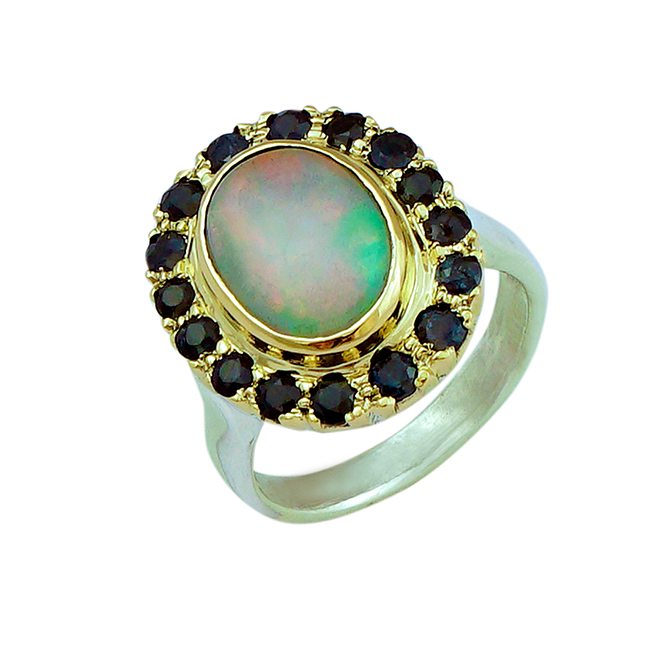 halo cocktail ring opal sapphire
