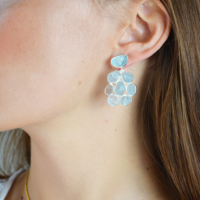aquamarine flower stud earring silver tara