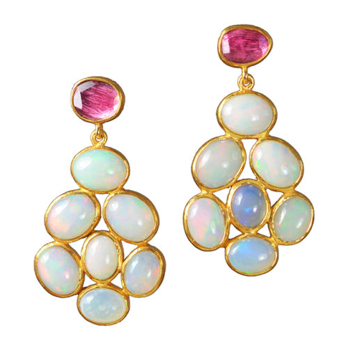 opal stud earrings pink tourmaline