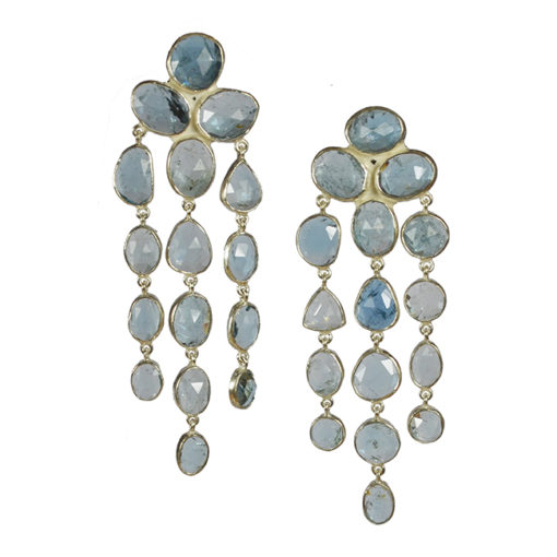 aquamarine waterfall chandelier earrings silver tara