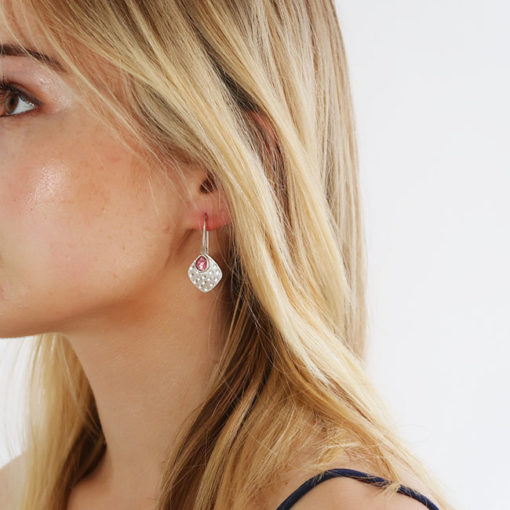 pink tourmaline disc earrings silver