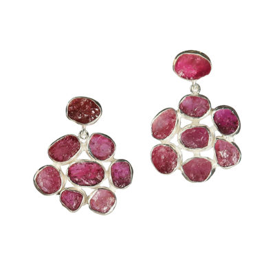 pink tourmaline flower stud earrings silver