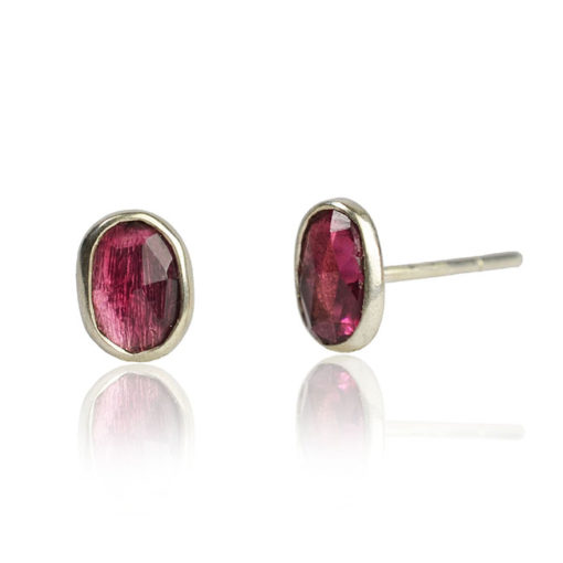 pink tourmaline stud earrings silver