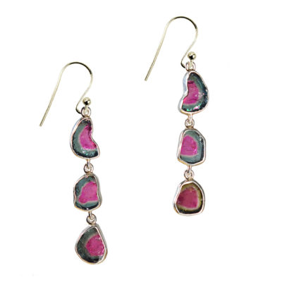 water melon tourmaline drop earrings silver tara