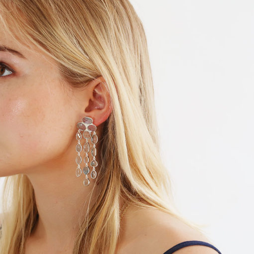 aquamarine waterfall chandelier earrings silver