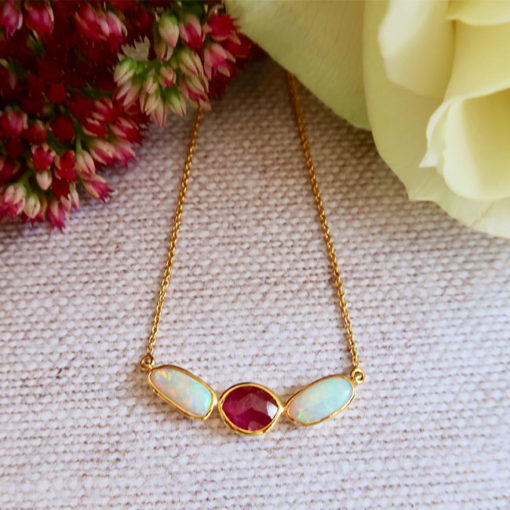 ruby opal 18ct gold necklace