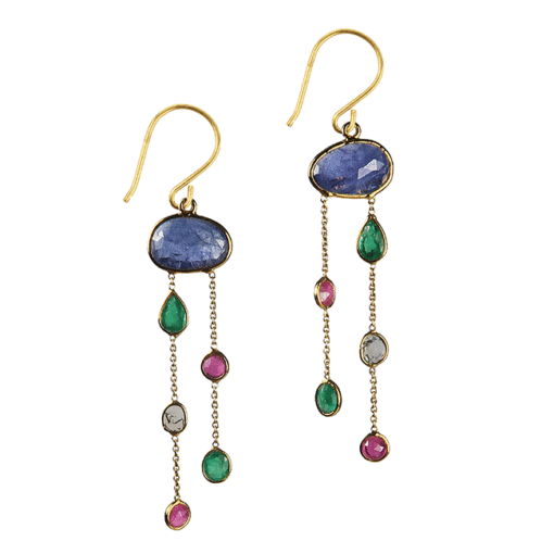 tanzanite emerald ruby 18ct gold earrings
