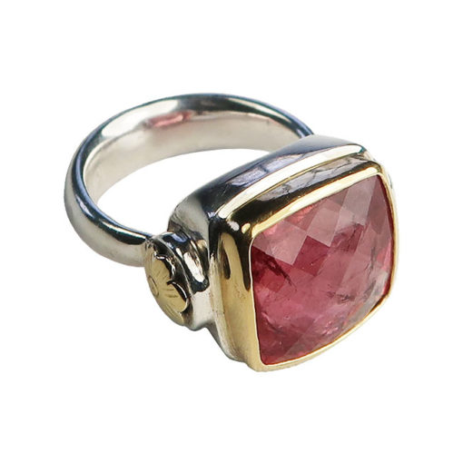 square pink tourmaline ring