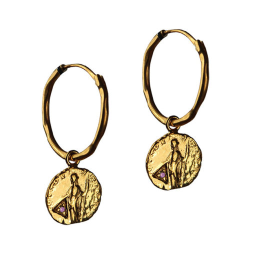 amethyst coin hoop earrings
