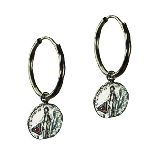 garnet coin hoop earrings silver