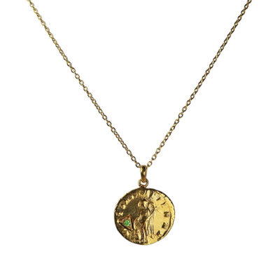 green garnet antique coin pendant necklace