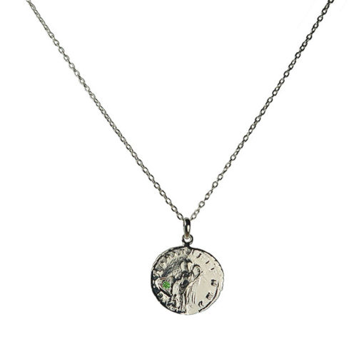 green garnet antique coin pendant necklace silver
