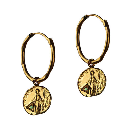green garnet coin hoop earrings