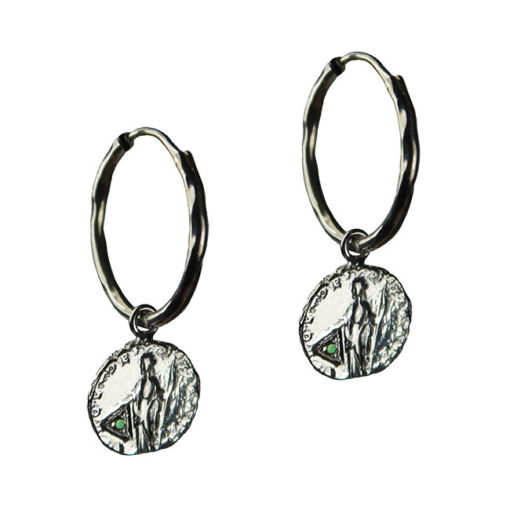 green garnet coin hoop earrings silver
