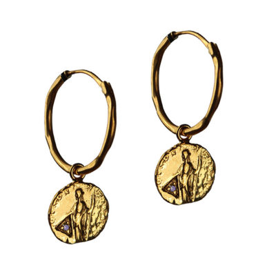 sapphire coin hoop earrings